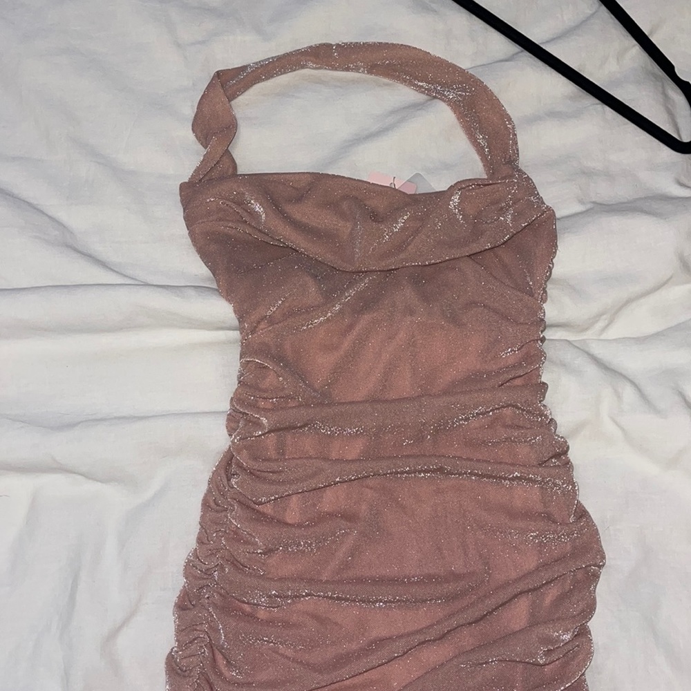 Oh polly ruched pink sparkly body on dress